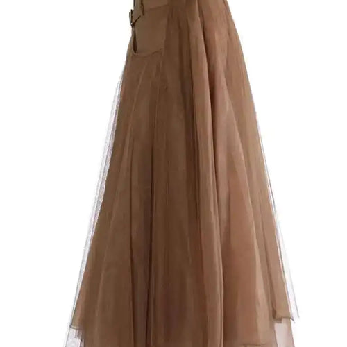 Load image into Gallery viewer, High Waist Khaki Buckle Irregular Mesh Long A-line Half-body Skirt Women Fashion Tide New Spring Autumn 2025 1DH0633
