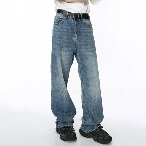 Load image into Gallery viewer, Washed Male Jeans Korean Fashion Gradient Color Pockets Men&#39;s Straight Denim Trousers Wide Leg Pants Spring Chic 9C4278
