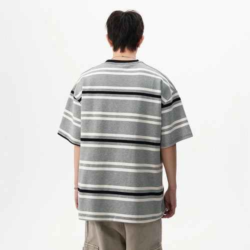 Load image into Gallery viewer, Striped Men&#39;s Short Sleeve T-shirts New Summer Contrast Color Button Design Casual Pullover Male Clothing 2025 9W1669
