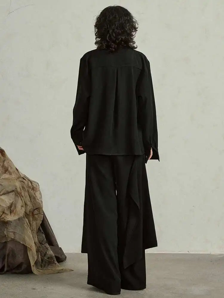 Big Size T-shirt Wide Leg Pants Two Piece Suit New Turtleneck Long Sleeve Women Fashion Tide Spring Autumn 2025 1DH4984