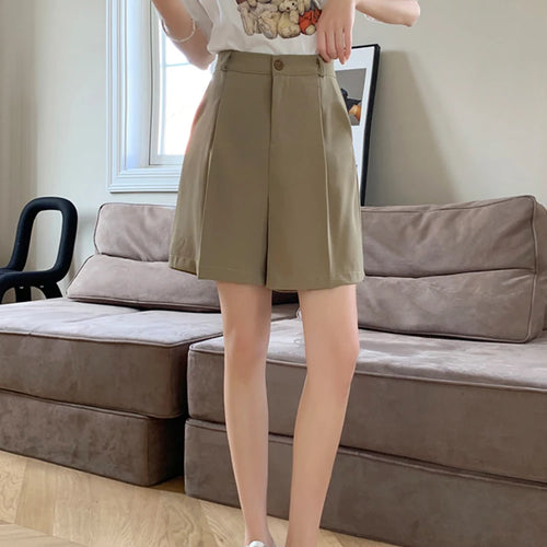 Load image into Gallery viewer, A-line Short Pants Women Summer Straight Suit Wide Leg Shorts Thin High Waist Casual Loose Black Khaki Shorts Female Work
