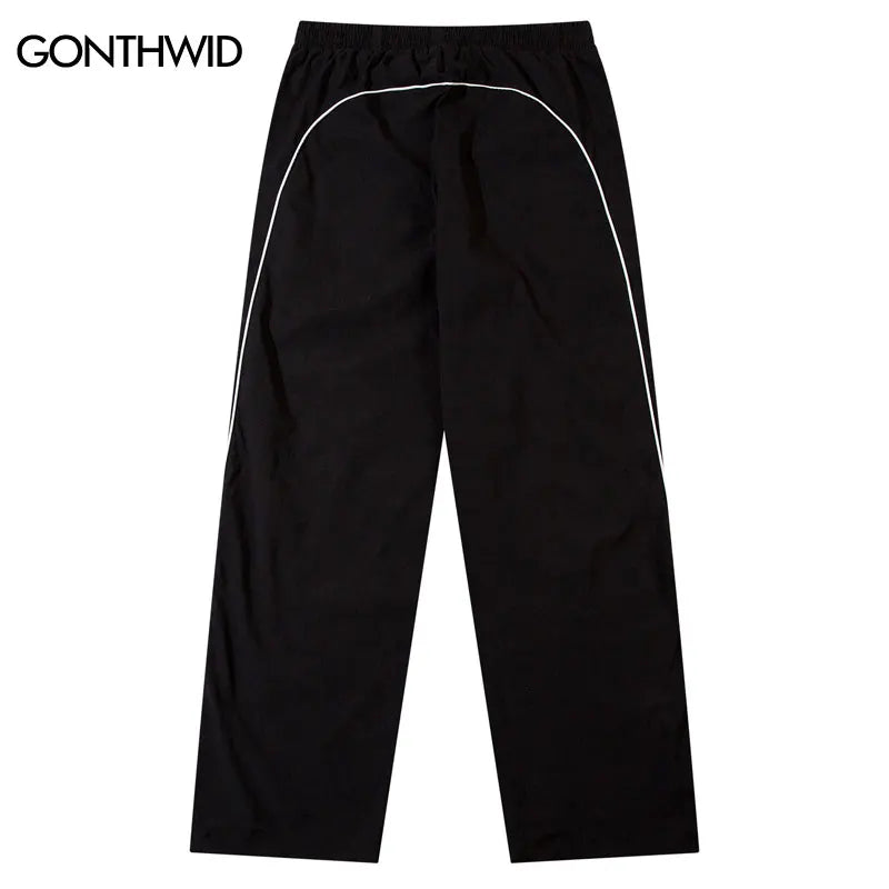 Men Vintage Black Sports Pants Y2K Vintage Patchwork Joggers Baggy Pants Hip Hop Casual Drawstring Waist Quick Drying Trousers