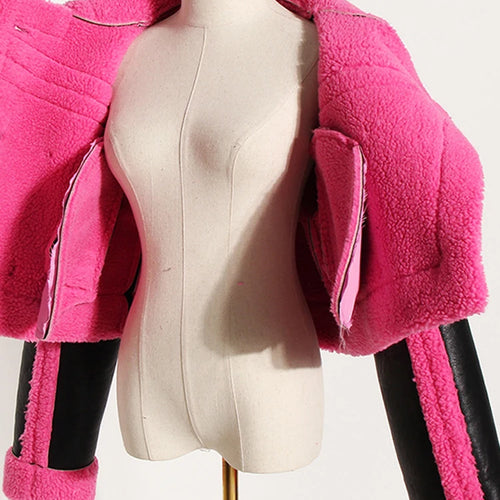 Load image into Gallery viewer, Loose Fit Rose Red Thick Warm Lambswool Jacket New Lapel Long Sleeve Women Coat Fashion Tide Spring Autumn 2025 1DH0227
