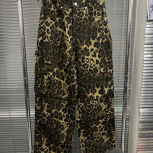Load image into Gallery viewer, Colorblock Leopard Printing Patchwork Pockets Casual Pants For Women High Waist Loose Wide Leg Pant Female Fashion
