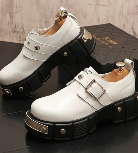 Metal Decoration Men's Shoes PU Leather Casual Solid Color Thick-soled Casual Male Low-cut Shoe 2025 Spring New 9C9229