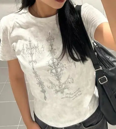 Cotton Woman Tshirts Crop Tops Fashion Print Summer Tees 2024 Ropa Mujer Tie-dye Short Sleeve O-neck T Shirt Casual Y2k T-shirt