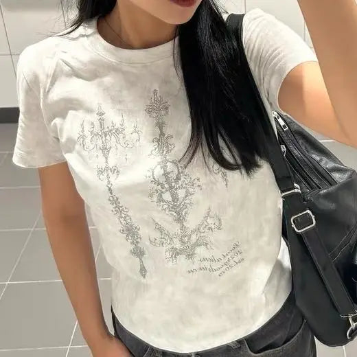 Cotton Woman Tshirts Crop Tops Fashion Print Summer Tees 2024 Ropa Mujer Tie-dye Short Sleeve O-neck T Shirt Casual Y2k T-shirt