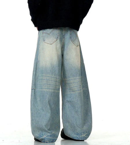 High Street Men's Jeans New American Style Loose Straight Leg Curved Knife Stylish Male Casual Denim Pants Summer 9W1722