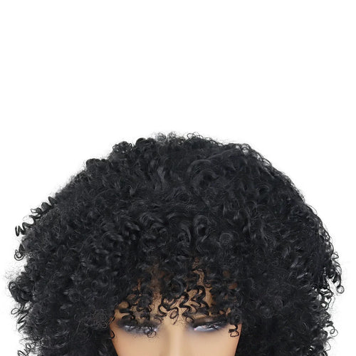 Load image into Gallery viewer, Kinky Curly Synthetic Wig with Bangs Wig Curly Natural Afro Wigs Black Women Cosplay Curly Short African American Wig
