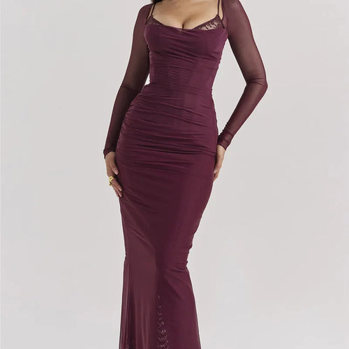 Load image into Gallery viewer, Elegant Sheer Long Sleeve Sexy Maxi Dress For Women Fashion Mesh Strapless Backless Club Party Sexy Long Dress 2024
