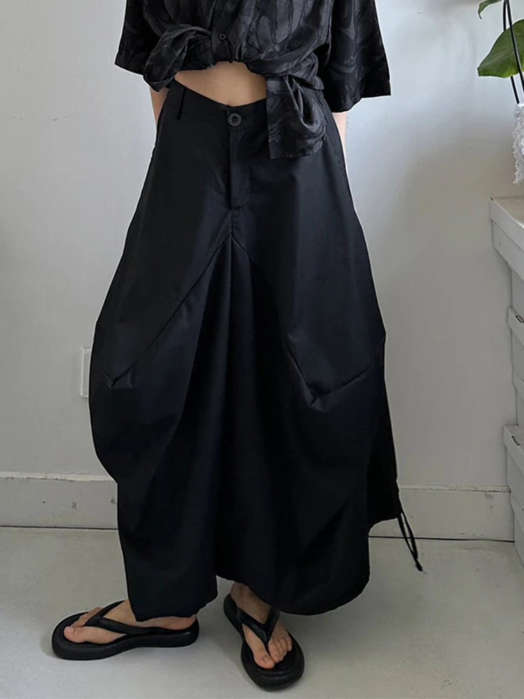 High Elastic Waist Black Irregular Bandage Shaped Wide Leg Pants New Trousers Women Fashion Spring Autumn 2025 1DJ1234