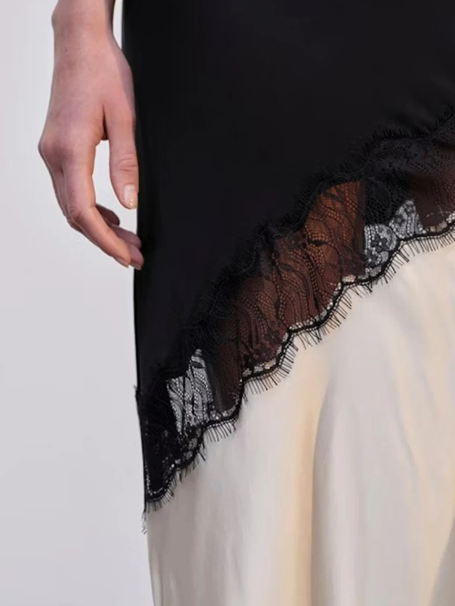 Hit Color Loose Dresses For Women Square Neck Sleeveless High Waist Temperament Minimalist Dress Female Fashion New