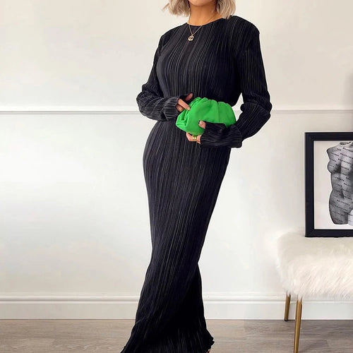 Load image into Gallery viewer, Women Elegant Ribbed Solid O Neck Long Sleeve Maxi Prom Dress 2022 Fall Sexy Bodycon Evening Birthday Party Y2K Robe
