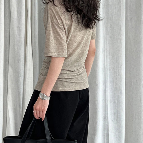 Load image into Gallery viewer, Women Blue Brief Belted Elegant Casual T-shirt New Slash Neck Short Sleeve Fashion Tide Spring Summer 2025 1DJ1475
