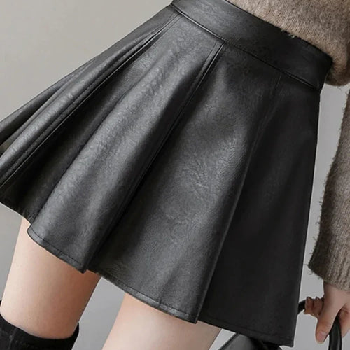 Load image into Gallery viewer, Autumn Korean Fashion Women&#39;s Solid Color PU Pleated Skirts Slim Fit High Waisted Unique Zippered Mini Leather Skirt
