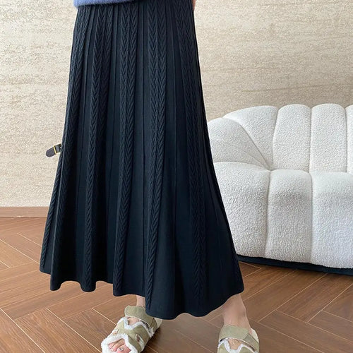 Load image into Gallery viewer, Korean Style Woman Solid New Elegant High Waist Knitted Skirt Autumn Winter Vintage Casual Simple Versatile Festival Party Skirt
