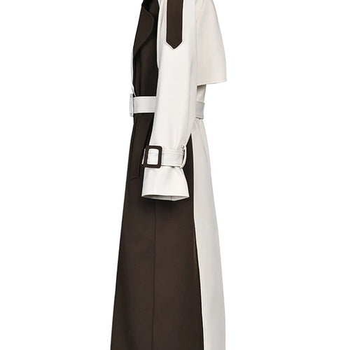 Load image into Gallery viewer, Women Brown Color-block Big Size Long Trench New Lapel Long Sleeve Windbreaker Fashion Tide Spring Autumn 2025 2C7400
