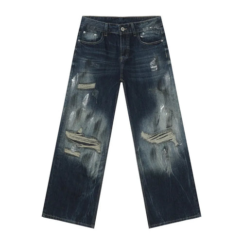 Load image into Gallery viewer, High Street Men&#39;s Two-piece Sets Worn-out Plotch Hole Turn-down Collar Denim Jackets Straight Wide Leg Male Jeans 9C8969
