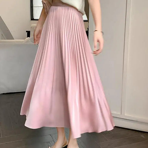 Load image into Gallery viewer, Spring Summer New Women Solid Office Elegant Long Skirt French Fashion High Waist Vacation Pleated Half Skirt Popular Streetwear
