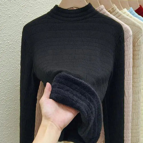 Load image into Gallery viewer, Autumn Winter Korean Fashion Solid Half Height Collar Velvet Knit Sweater Women Warm Long Sleeve Pullovers Tops Casual Popular
