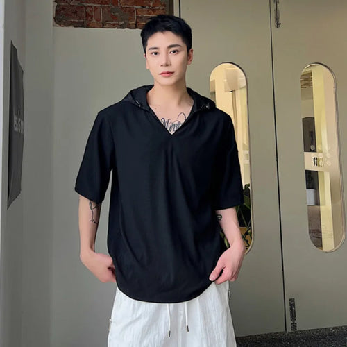 Load image into Gallery viewer, Korean Style Hooded Men&#39;s Tees Pullover Short Sleeve Loose Casual Male T-shirts Summer Chic Men Clothing 9C6192
