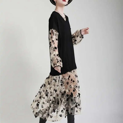 Load image into Gallery viewer, Women Pattern Printed Perspective Big Size Dress New V-Neck Long Sleeve Loose Fit Fashion Tide Spring Autumn 2025 1DE3176
