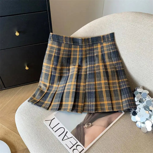Load image into Gallery viewer, 2024 New Women Fashion Vintage Academy Style Plaid Patchwork Pleated Short Skirt Sweet A-line High Waist Mini Skirts Versatile

