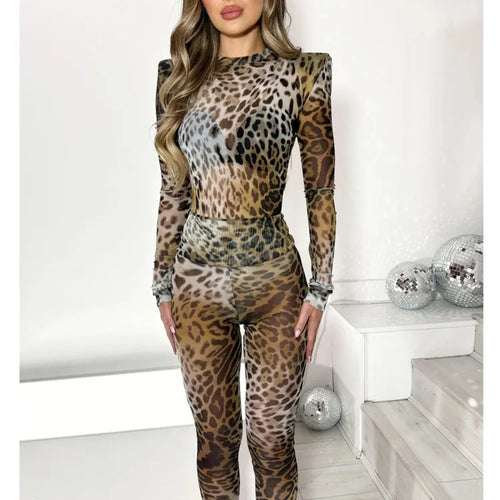 Load image into Gallery viewer, Sexy Elastic Tight Long Sleeved Leopard Print Long Pants Two-piece Set Women Slim Party Nightclub 2025 Spring New Set
