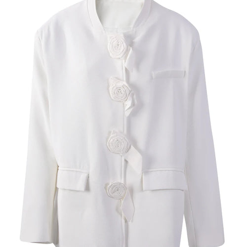 Load image into Gallery viewer, Women Three-dimensional Flower Big Size Blazer New Stand Collar Long Sleeve Jacket Fashion Tide Spring Autumn 2025 1DJ0287
