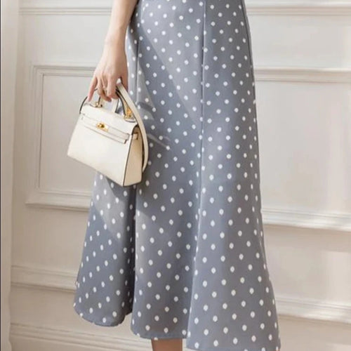 Load image into Gallery viewer, Dot A-line Midi Skirt High Waist Slight Stretch Casual Printed Women Skirts Summer Vacation Female Streetwear Outfits
