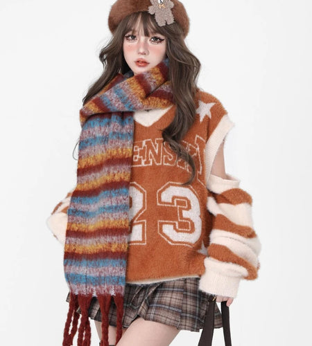 Hollow Out Harajuku Grunge Letter Jacquard Pullovers Streetwear Vintage Patchwork Jumpers Women Y2k Aesthetic Casual Sweaters