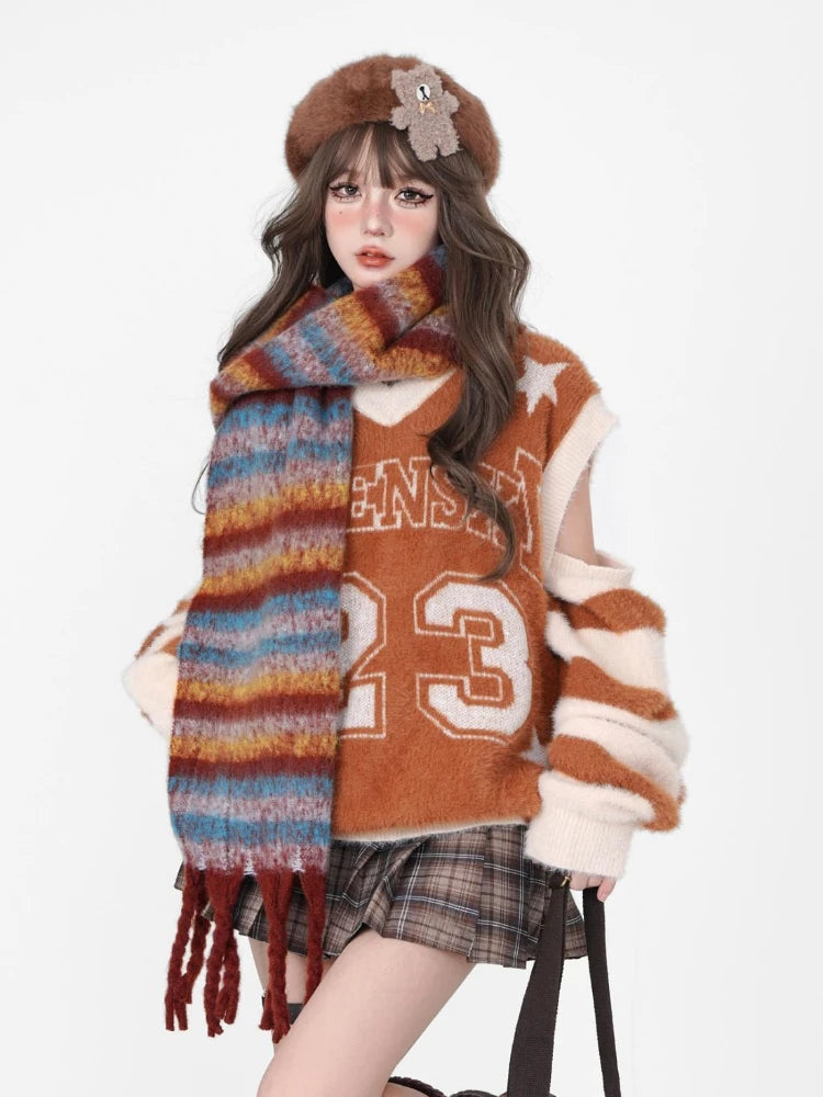 Hollow Out Harajuku Grunge Letter Jacquard Pullovers Streetwear Vintage Patchwork Jumpers Women Y2k Aesthetic Casual Sweaters