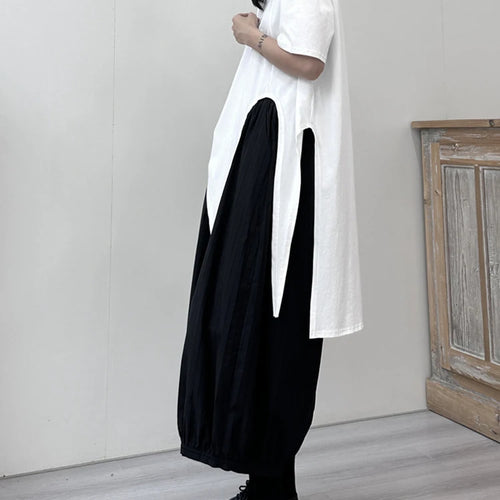 Load image into Gallery viewer, Women White Irregular Hem Big Size Casual T-shirt New Round Neck Short Sleeve Fashion Tide Spring Summer 2025 1DJ1676
