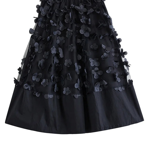 Load image into Gallery viewer, High Elastic Waist Black Flower Mesh Spliced A-line Half-body Skirt Women Fashion Tide New Spring Autumn 2025 1DJ0315

