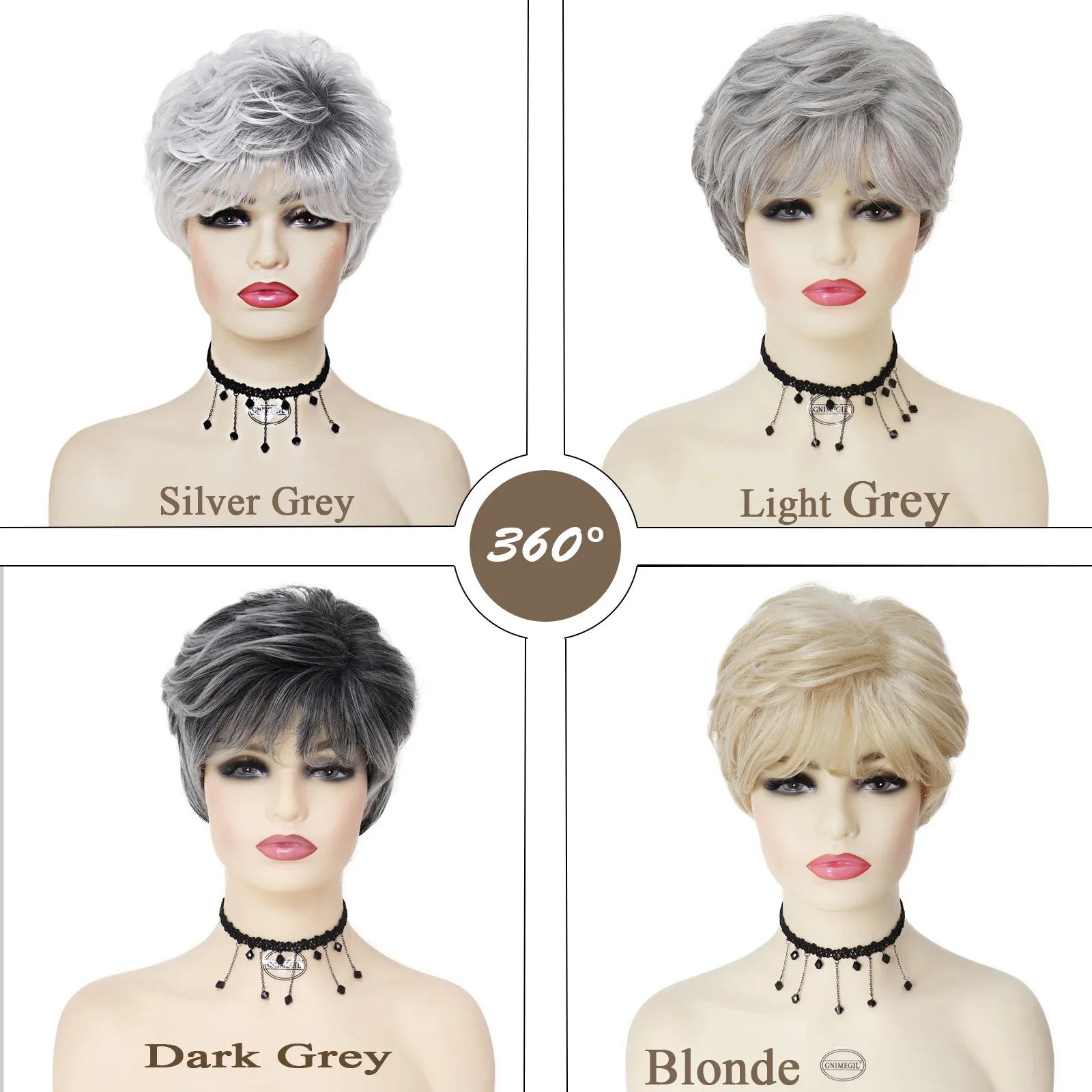 Synthetic Short Wig Ombre Silver Grey Wigs for Women Natural Hair with Bangs Old Lady Wig Hairstyle Mommy Wig Cap Gift