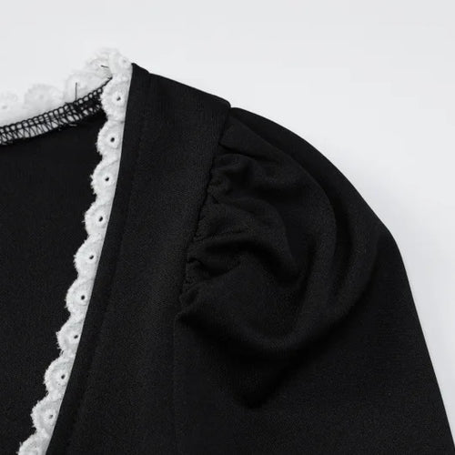 Load image into Gallery viewer, Lace Bandage Puff Sleeve Mini Dress For Women 2023 Autumn Winter New Square Collar Ruched Dress Vintage Elegant
