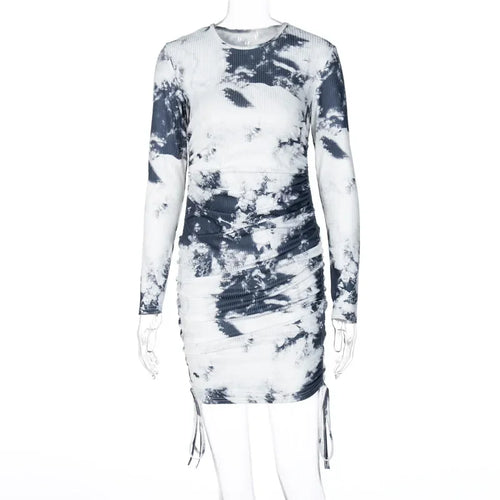 Load image into Gallery viewer, High Fashion Ribbed Tie Dye Bodycon Dress Vestidos Mujer 2020 Autumn Sexy Ruched Long Sleeve Woman Dress C70-CH31
