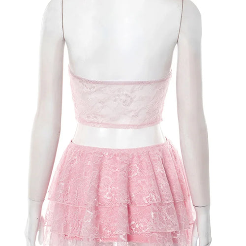 Load image into Gallery viewer, Lace Hollow Out Sexy Mini Dress Women Summer New Off-shoulder Strapless Sleeveless Backless A-line Club Party Dress
