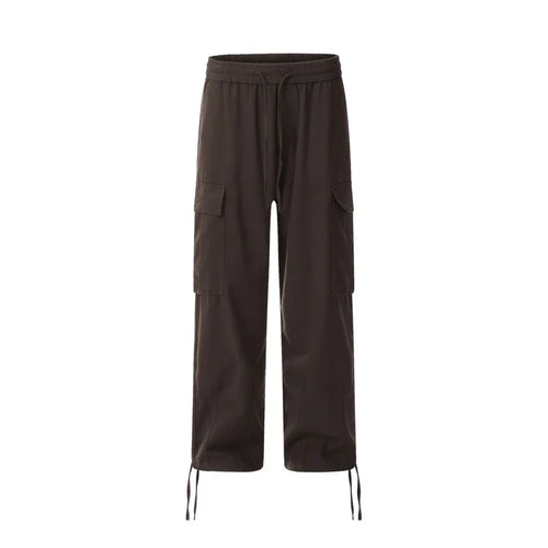 Load image into Gallery viewer, Solid Color Multi Pocket Men&#39;s Pants Casual Straight Drawstring Trendy Elastic Waist Wide Leg Simple Male Trousers 9W101
