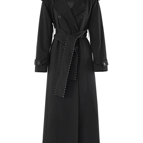 Load image into Gallery viewer, Women Black Belted Big Size Long Elegant Trench New Lapel Long Sleeve Windbreaker Fashion Tide Spring Autumn 2025 CPDB265
