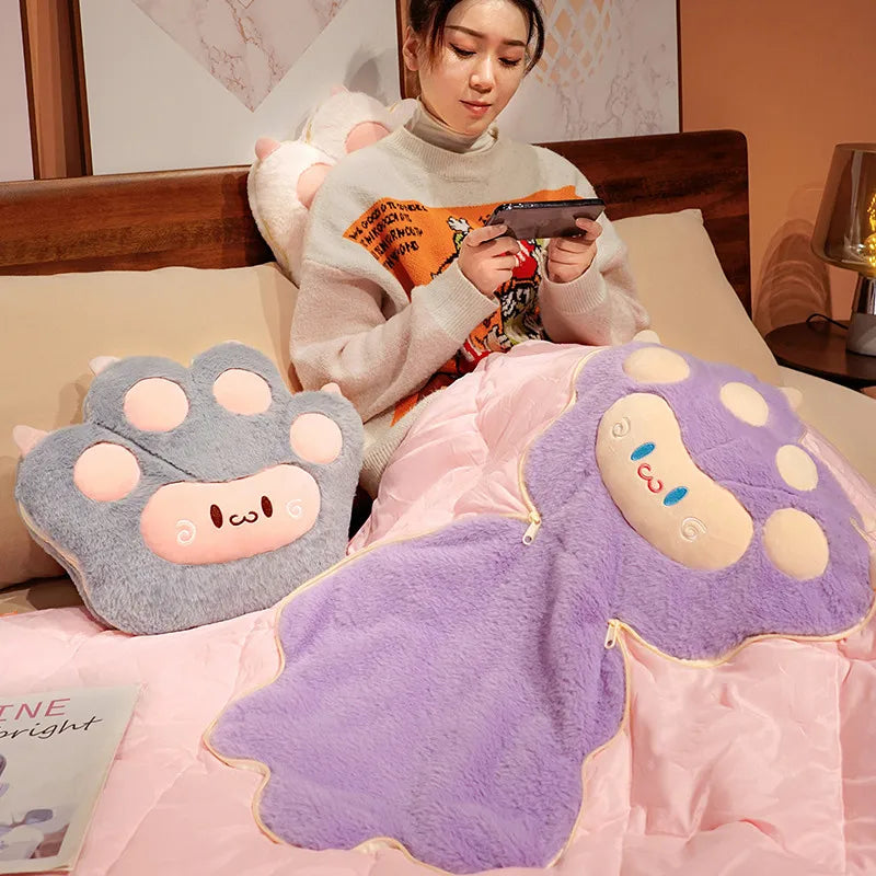 35*42cm Kawaii Cat Paw Plush Pillow Cushion with Blanket Multifunctional Toys Stuffed Soft Animal Dolls Home Decoration Winter