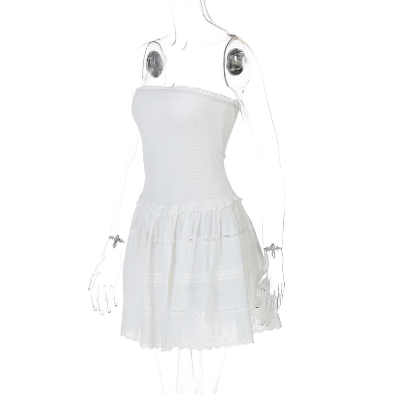 Off-shoulder Strapless A-line Sexy Mini Dress For Women Fashion Lace Sleeveless Backless High Waist Club Party Dress