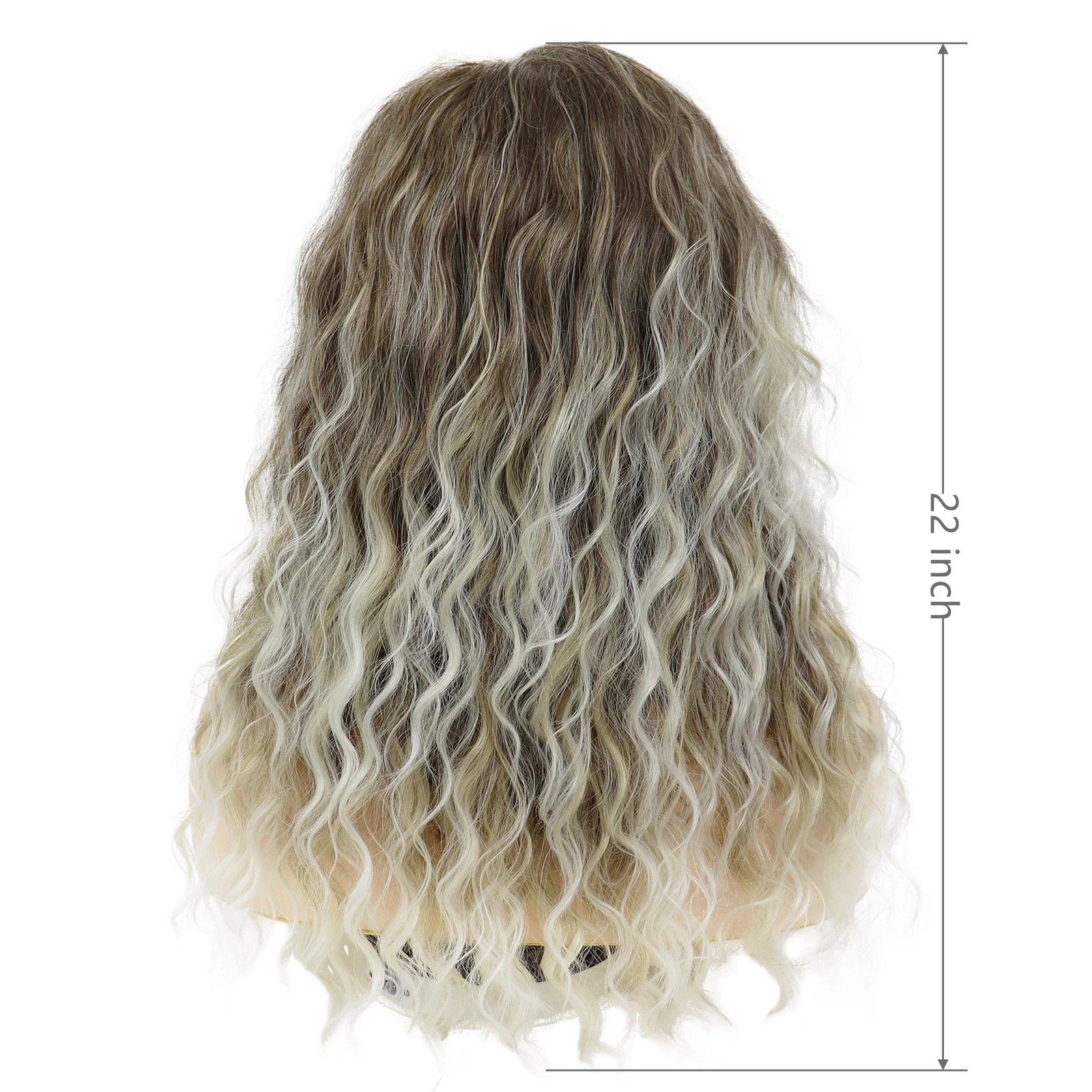 Synthetic 22" Long Curly Wig Ombre Blonde Color Hair with Free Part Bangs Natural Wig Average Head Wig Wavy Cut Carnival Wig