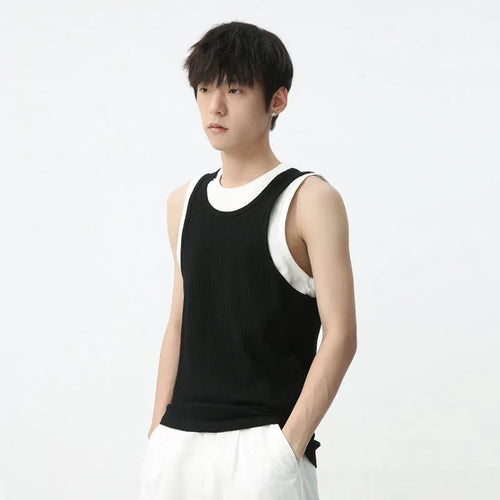 Load image into Gallery viewer, Summer Men&#39;s Vest Niche Design Fake Two-piece O-neck Fashion Trend Loose Casual Male Sleeveless Top Spliced 9C5598
