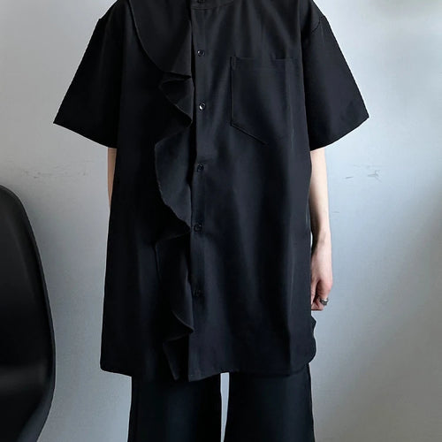 Load image into Gallery viewer, Women White Ruffles Pocket Big Size Blouse New Stand Collar Short Sleeve Shirt Fashion Tide Spring Summer 2025 1DJ0975
