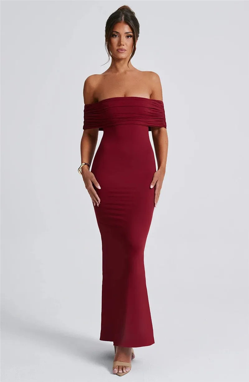 Strapless Backless Sexy Maxi Dress For Women Black Solid Off-shoulder Sleeveless Bodycon Club Party Long Dress Elegant