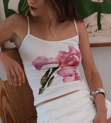 Cami Top y2k Clothes Women Summer Floral Print Spaghetti Strap Sleeveless Cropped Tshirt Tanks 2000s Clothing Beachwear