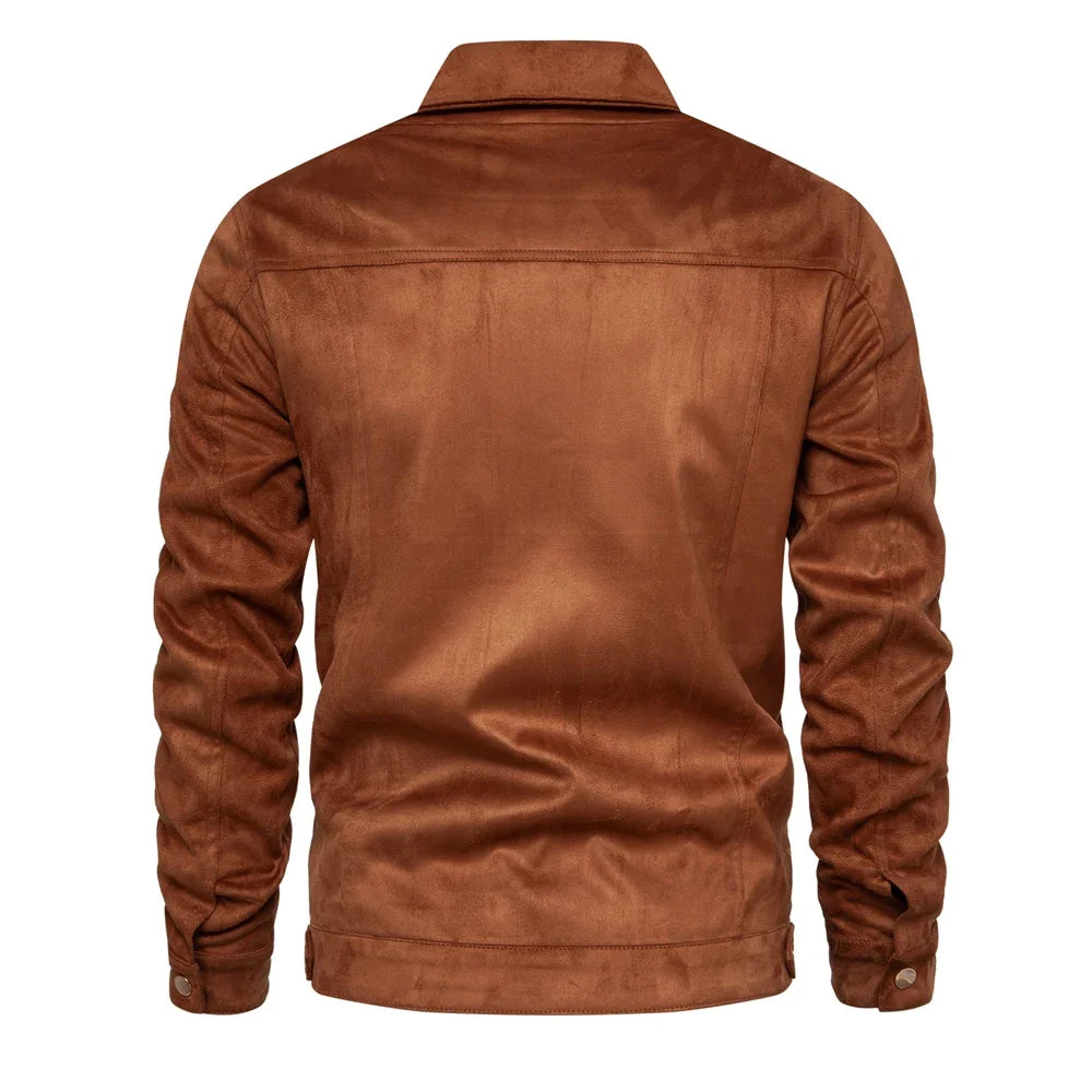 Autumn Winter Suede Leather Jacket Men Fashion Luxury Casual Turn Down Collar Men's Jacket