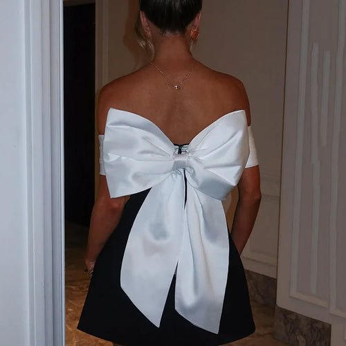 Load image into Gallery viewer, Bow Backless Sexy Mini Dress For Women Robe Elegant Off-shoulder Strapless Sleeveless A-line Club Sexy Dress Vestido
