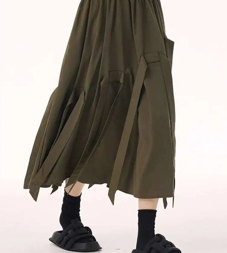 High Elastic Waist Coffee Ribbons Tassels A-line Half-body Skirt Women Fashion Tide New Spring Autumn 2025  1DH9213